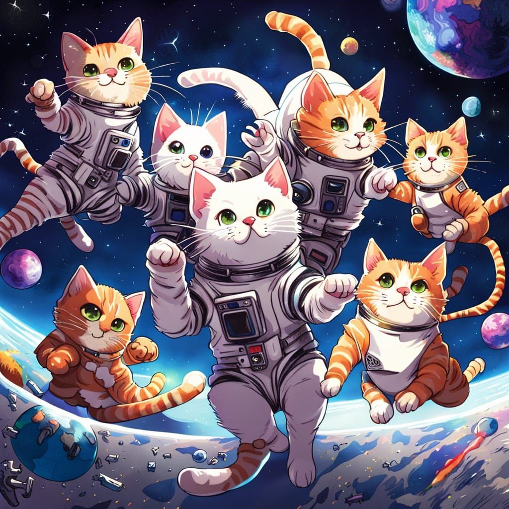 Cats Partying in Space: Anime Style Visual