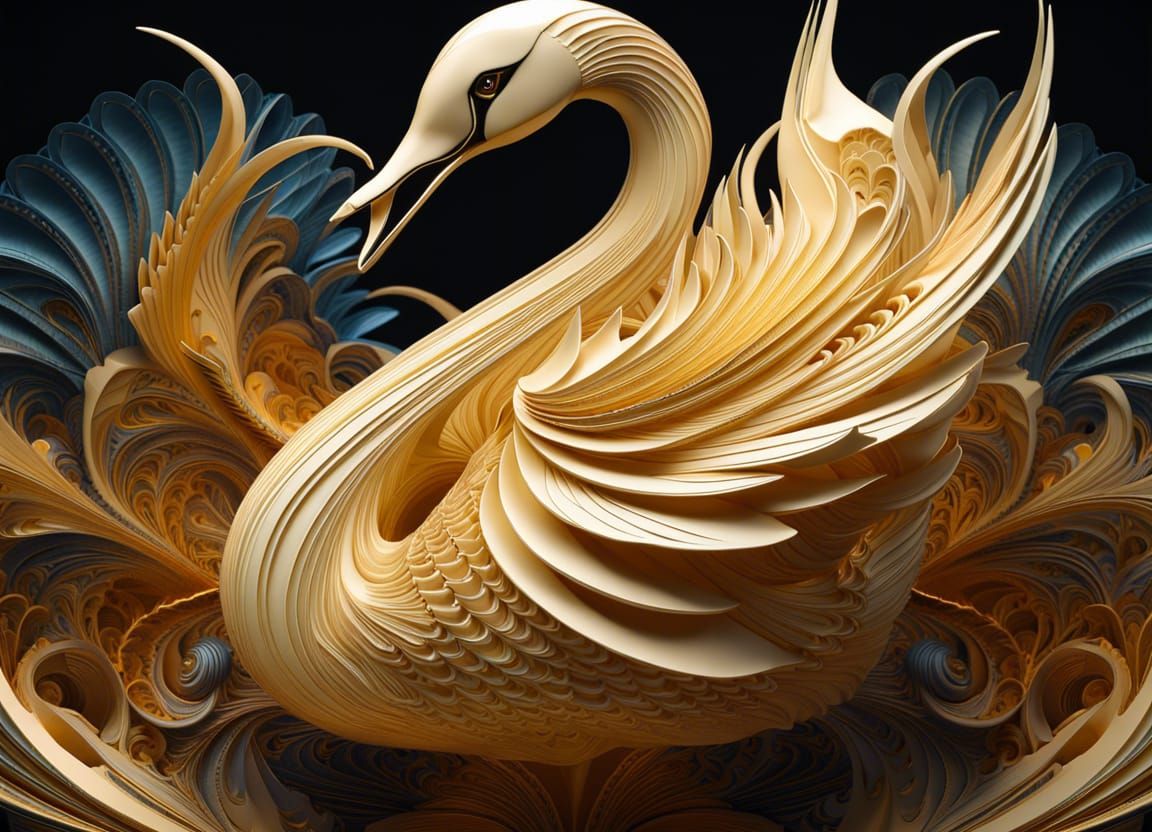 Intricate Origami Swan Fractal Art in 8K