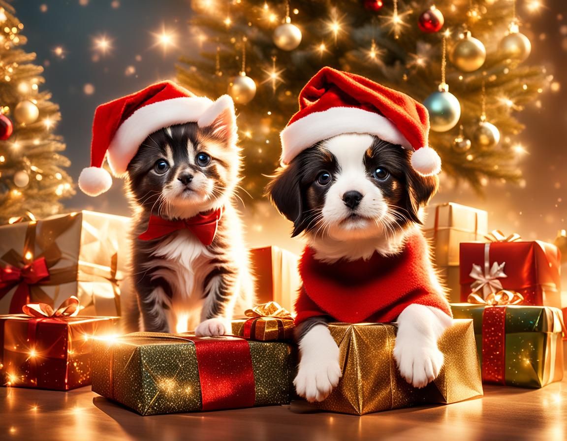 Puppies and Kittens Celebrate Christmas