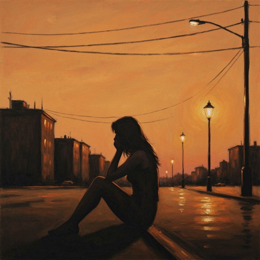 Woman in Thought on Orange Canvas