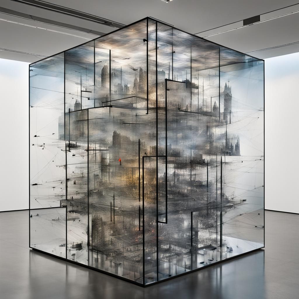 Futuristic Glass City in Glass Cube