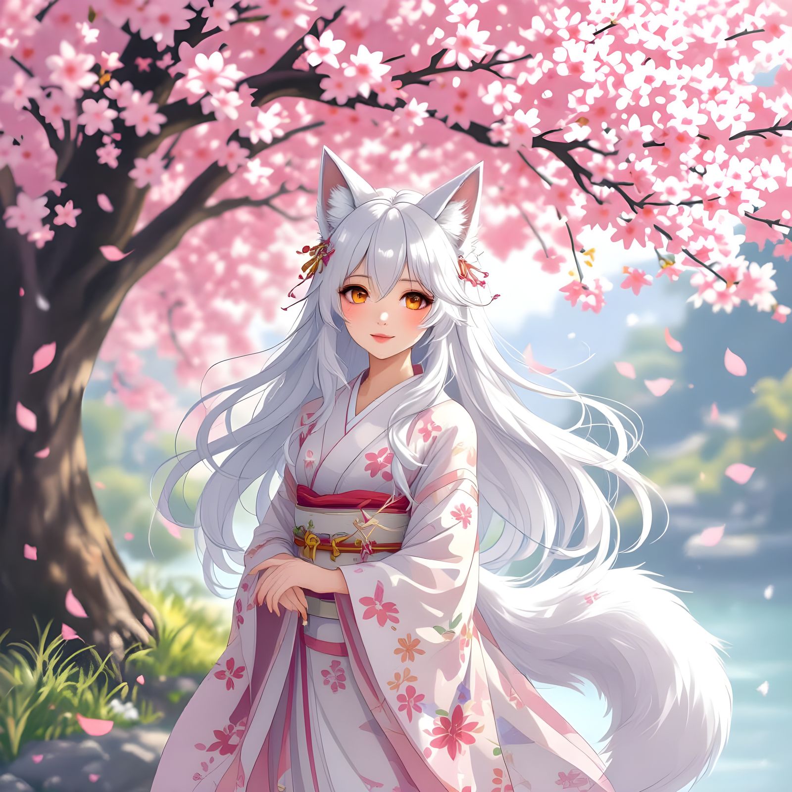 Kitsune Maiden Under Sakura Tree