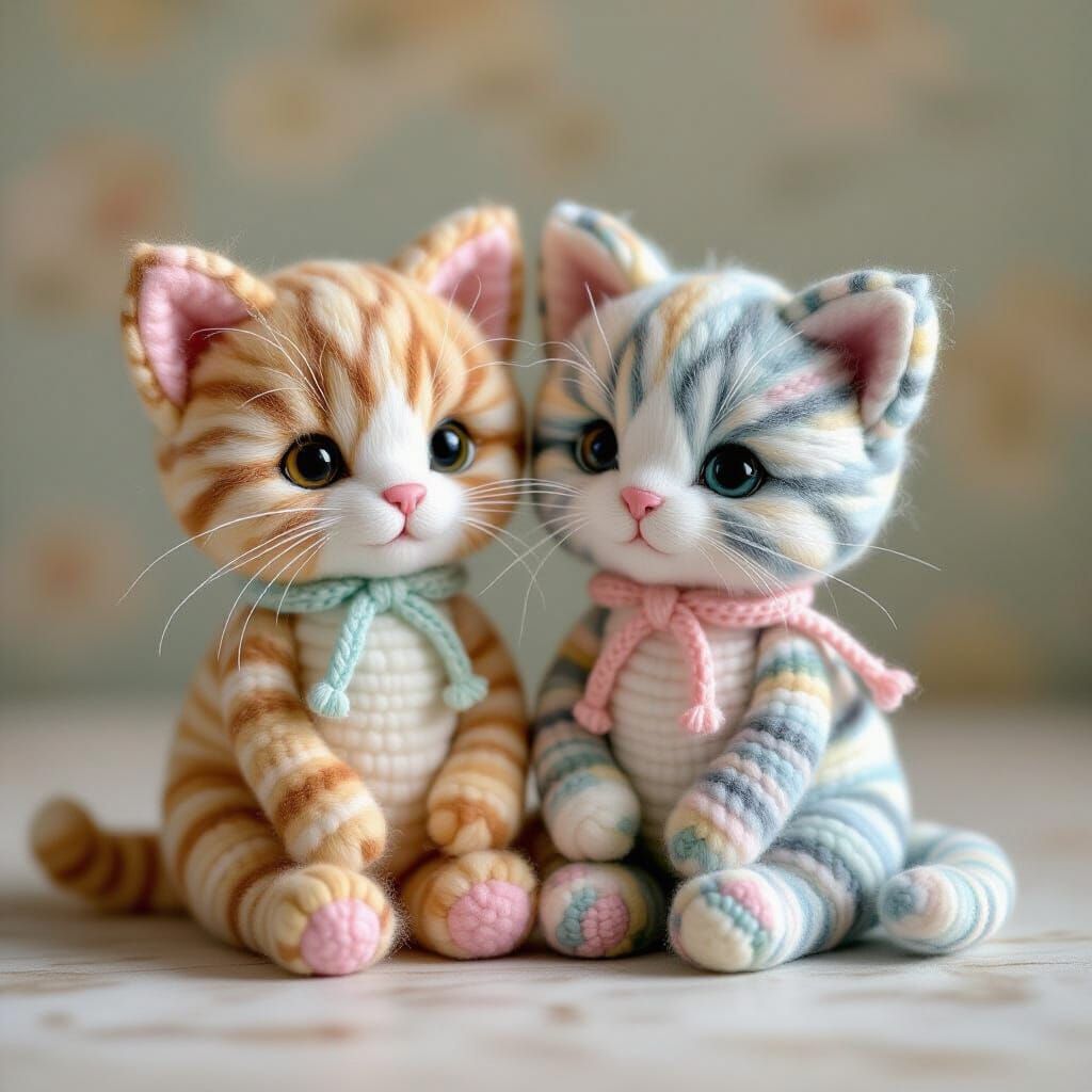 Yarn Kittens in Whimsical Pastel Art