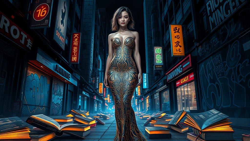 Ethereal City Goddess in Chiaroscuro Realism