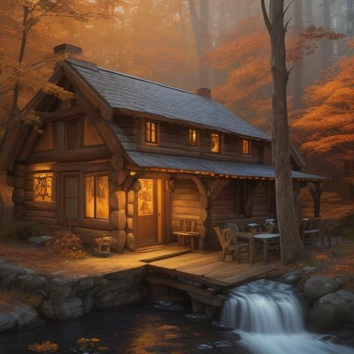 Warm Hobbit Gathering in Cozy Autumn Cabin