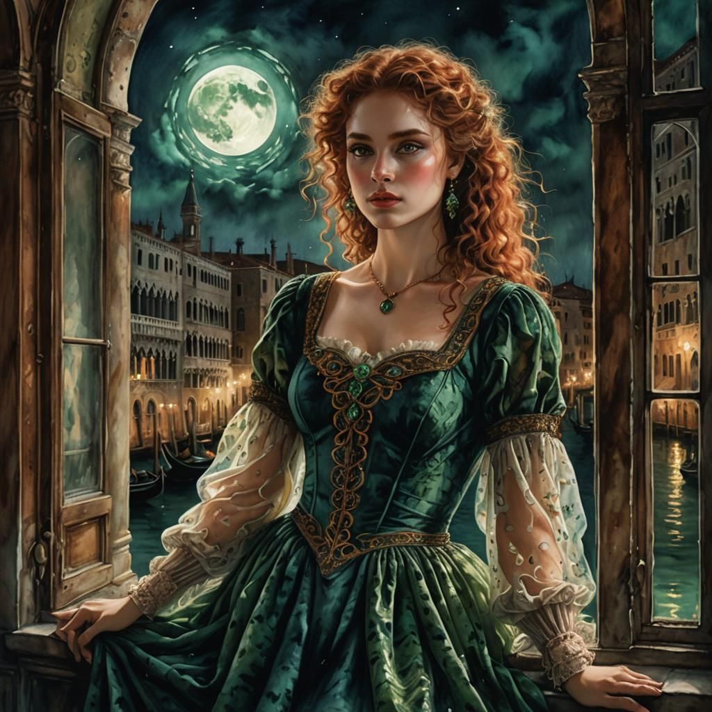 Venetian Goddess in Moonlit Dreamscape