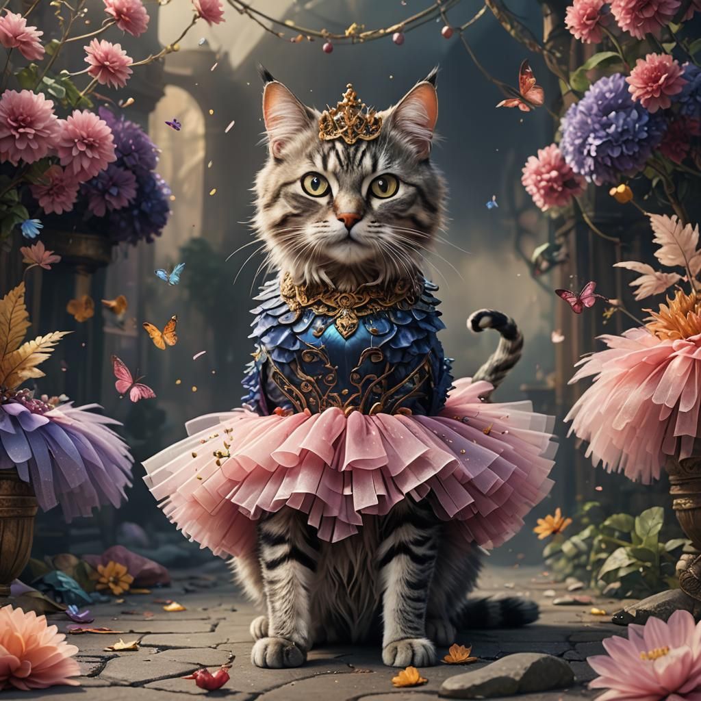 Cat in Tutu: Detailed Fantasy Concept Art