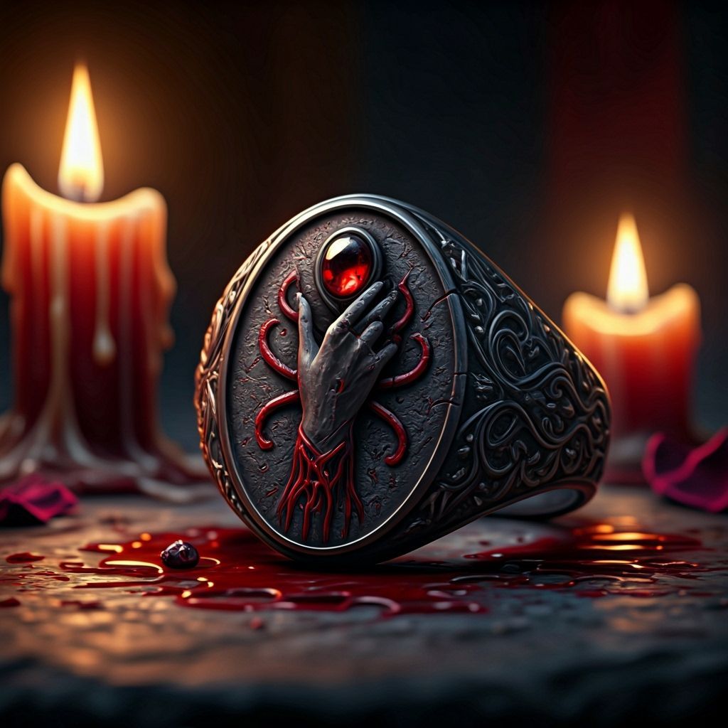 Broken Drow Signet Ring with Crimson Enamel