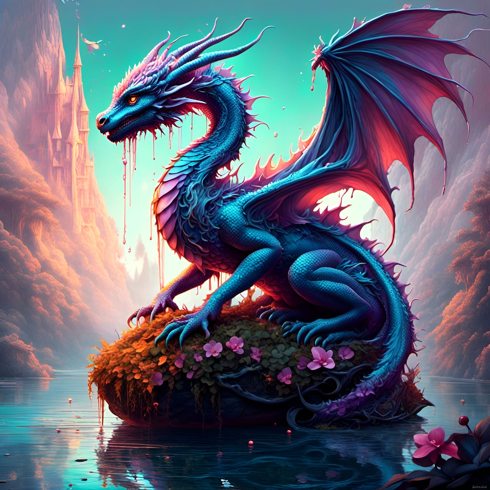 Cute Orchid Dragon in Fairytale Concept Art