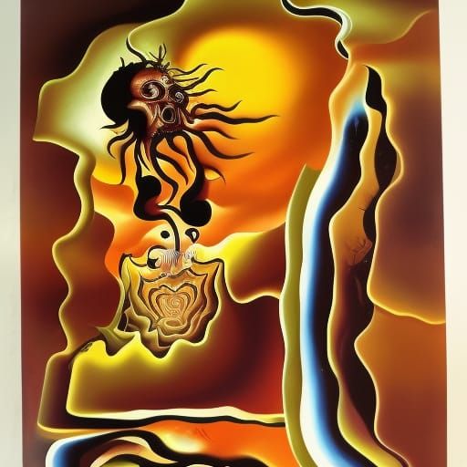 Surreal Vortex of Horror and Bliss as Oil Painting