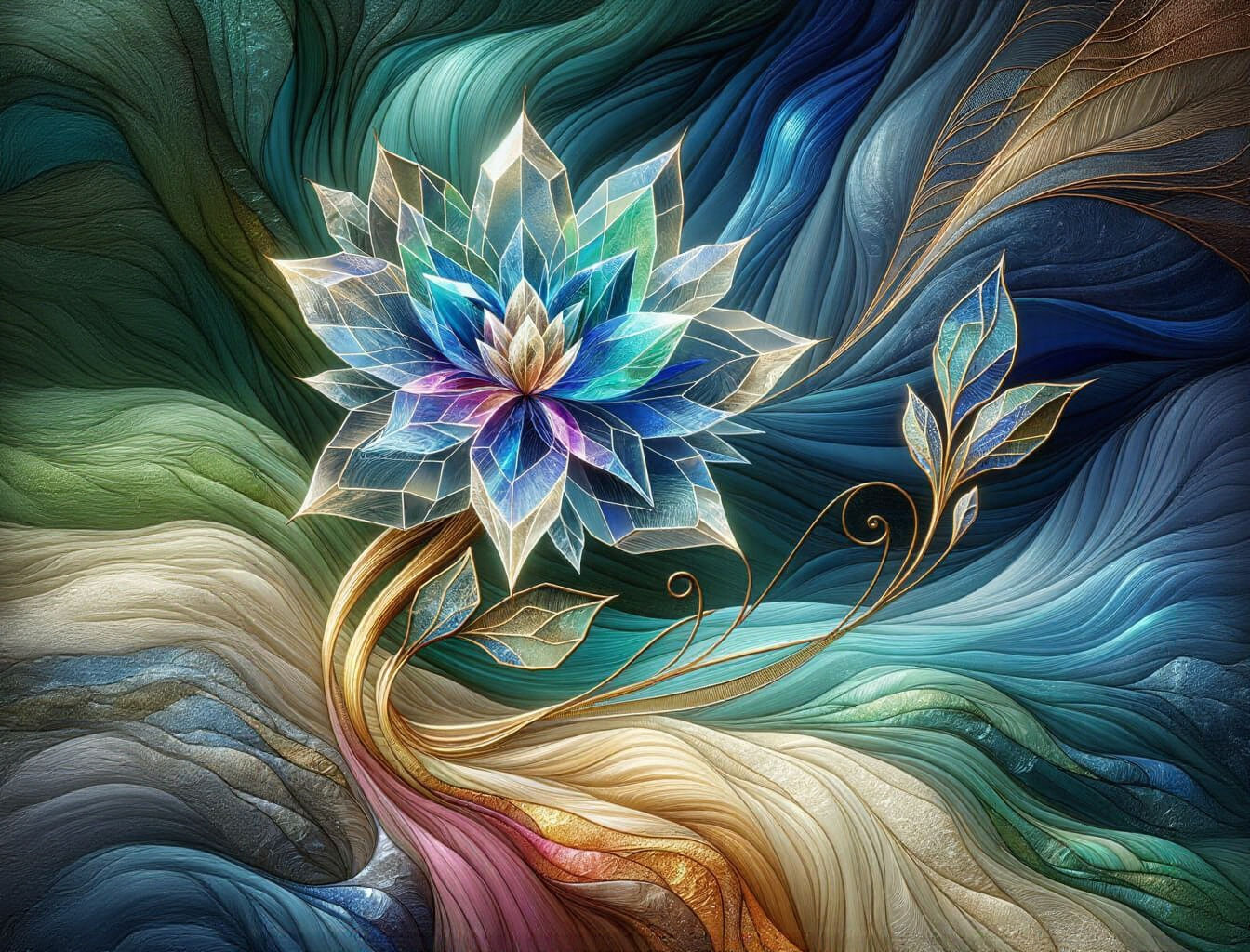 Ethereal Crystal Flower with Gold Accents