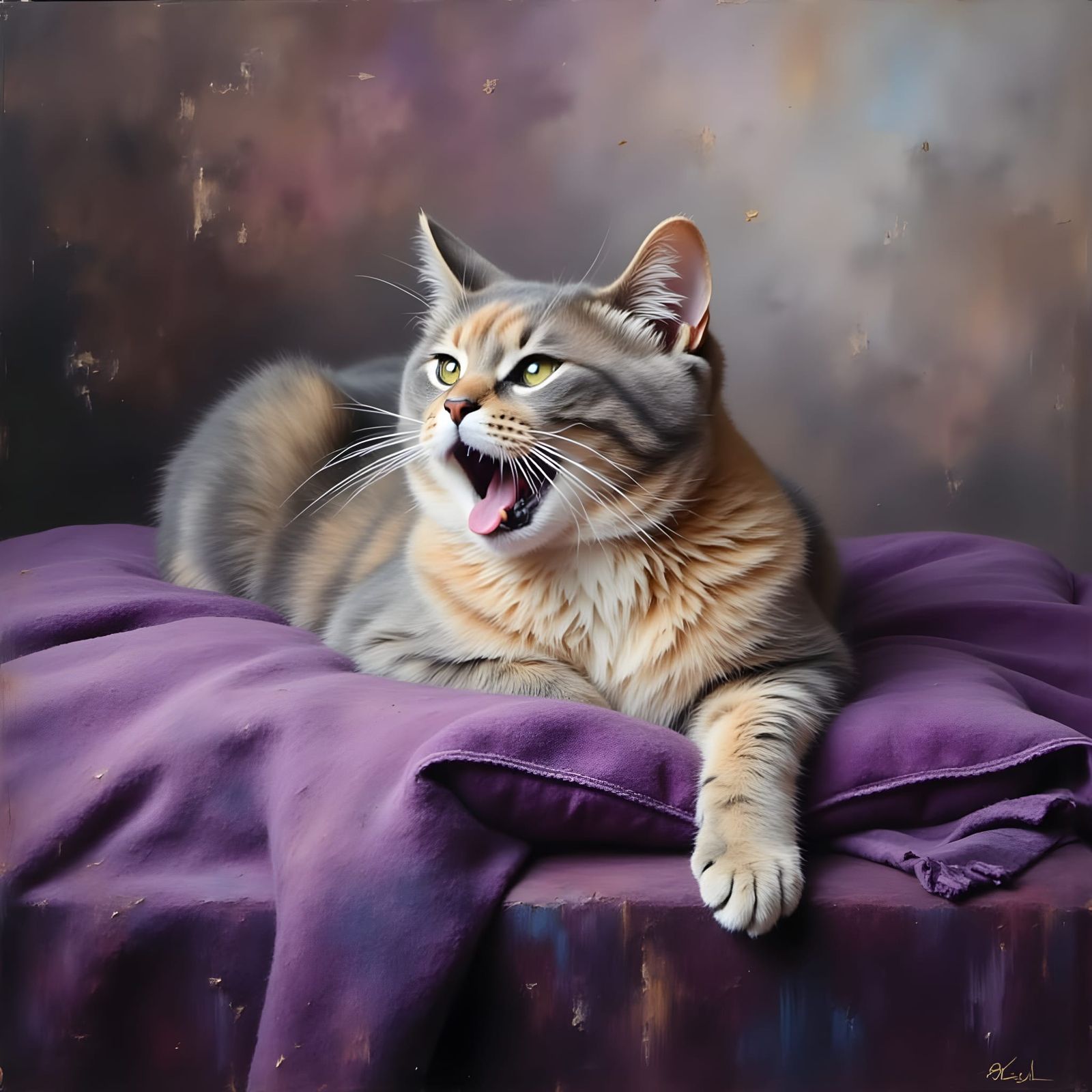 Tiny Pearl Cat with Extra Claw on Velvet Pillow