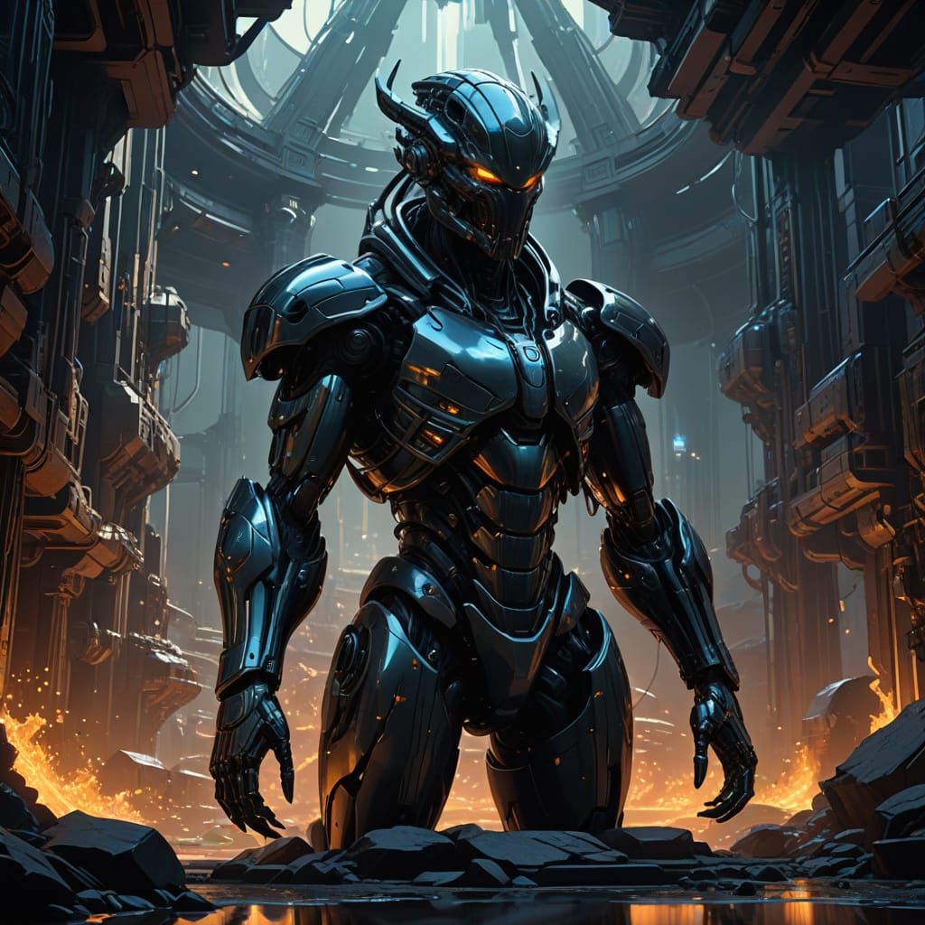 Surreal Anime-Style Forge Illuminated by Ethereal Metal Glow