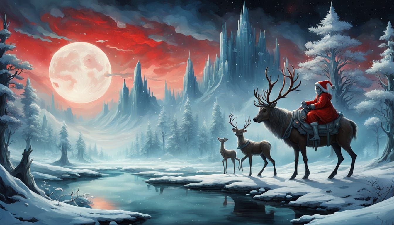 Whimsical Winter Wonderland with Alien Princess and Majestic...