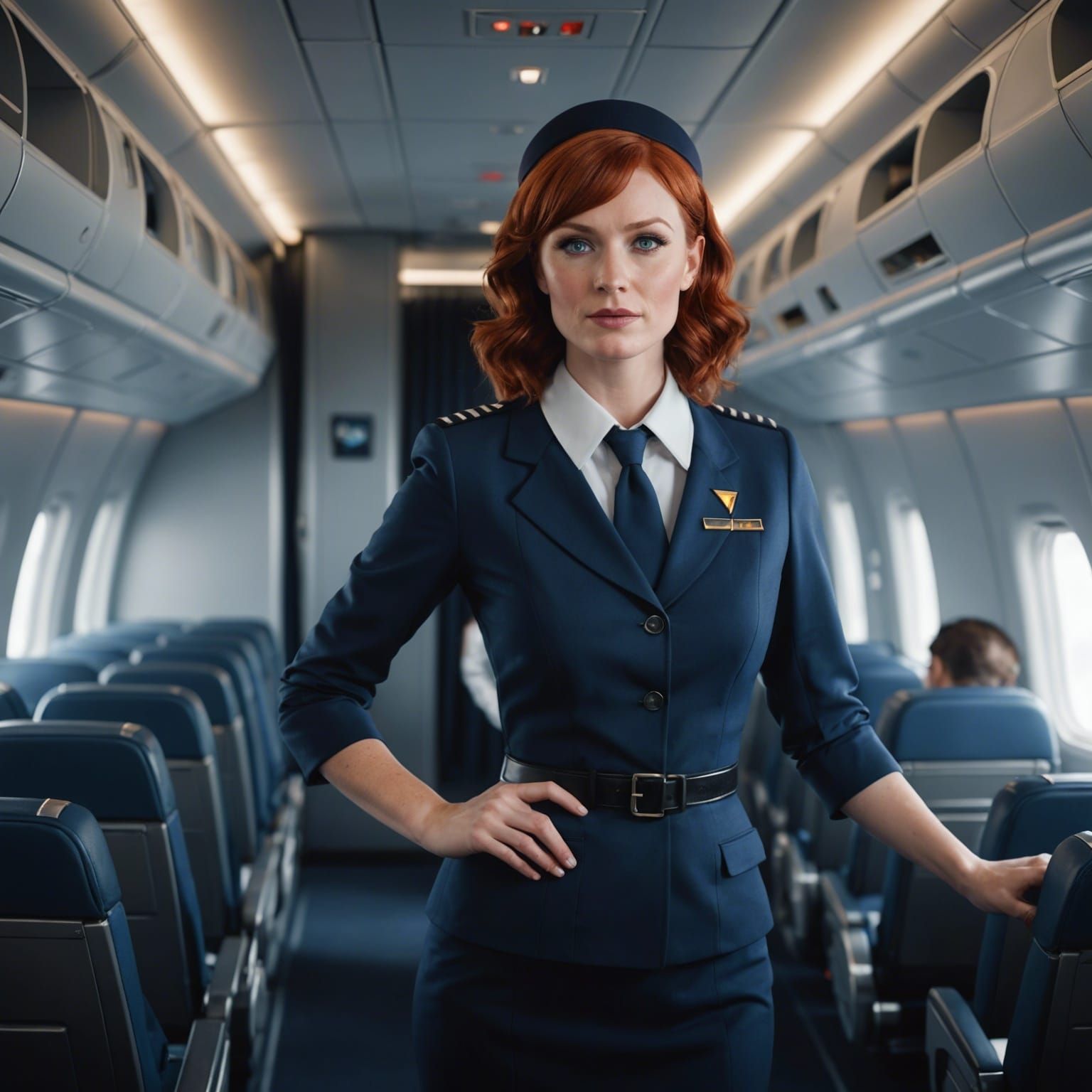 Flight Attendant Demonstrates Safety Procedures