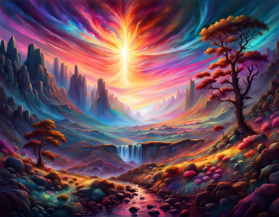 Magical Iridescent Landscape in Maximalist Style