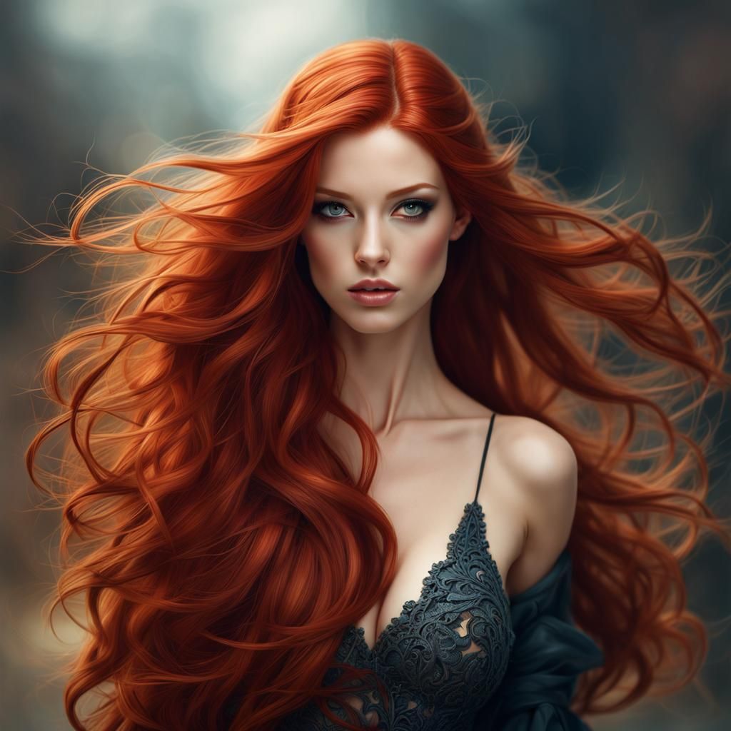 Sensual Redhead with Detailed Features in Soft Focus