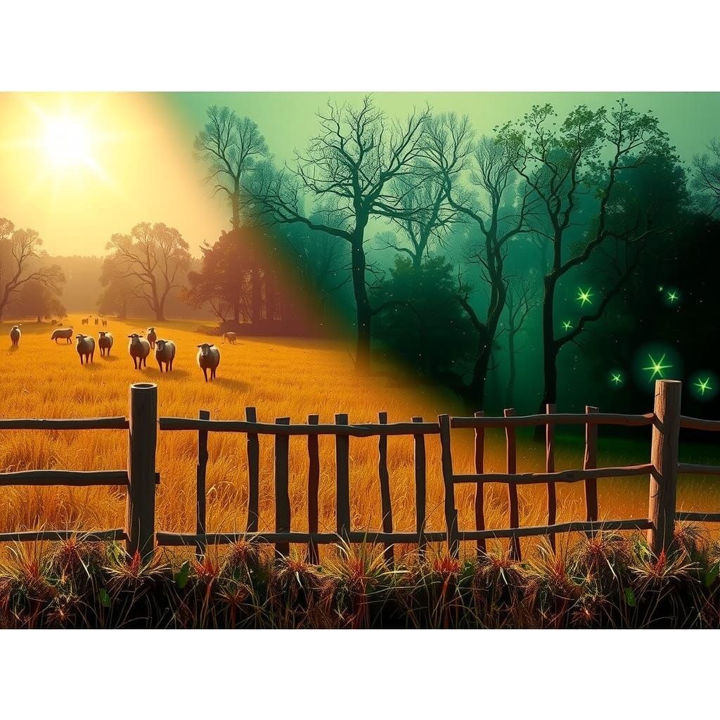 Threshold to Enchanted Forest in Mysterious Autumn Dusk