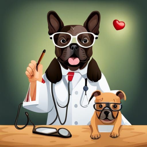 Humorous French Bulldog as a Doctor