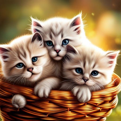 Adorable Himalayan Kittens Cuddling in Woven Basket