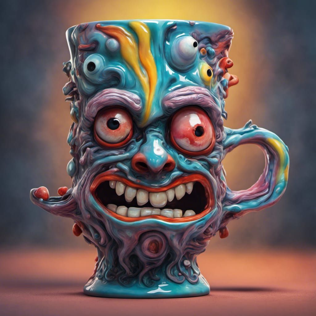 Surreal Monster Mug in Hyperrealistic Style
