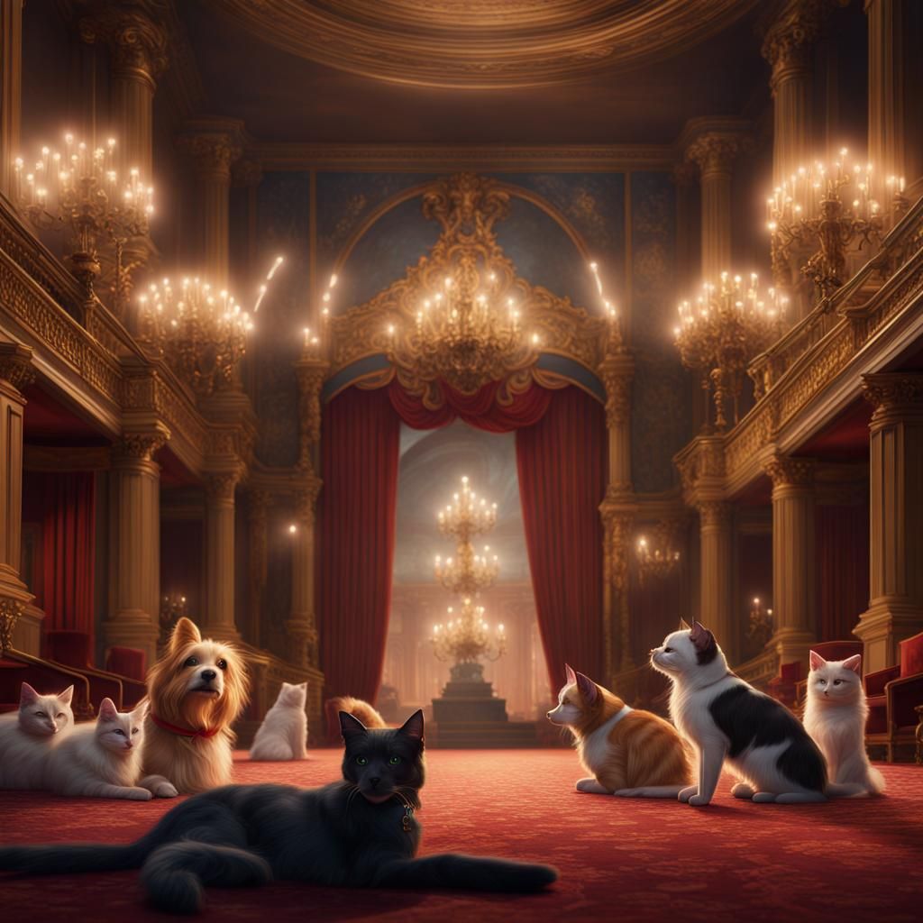 Cats and Dogs at the Opera, Detailed Matte Painting