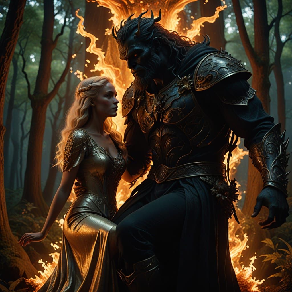 Dark Giant on Throne in Mystical Forest