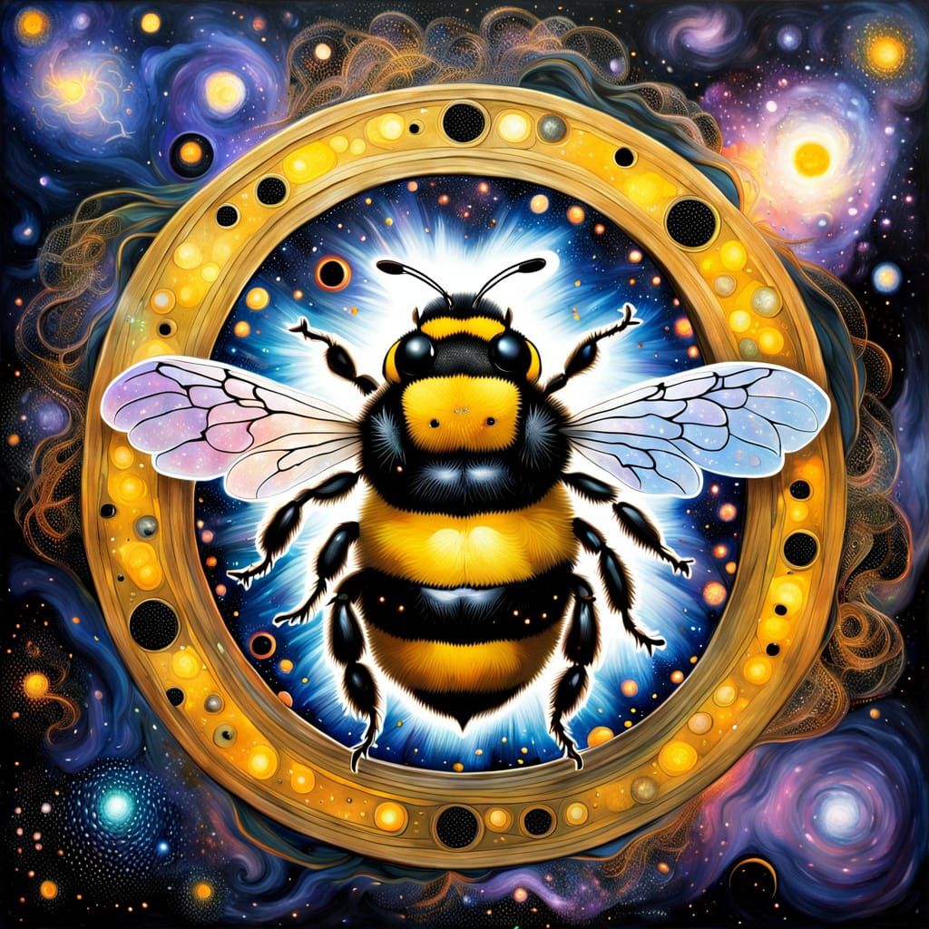 Sleepy Bumblebee in Space, Pre-Raphaelite Painting