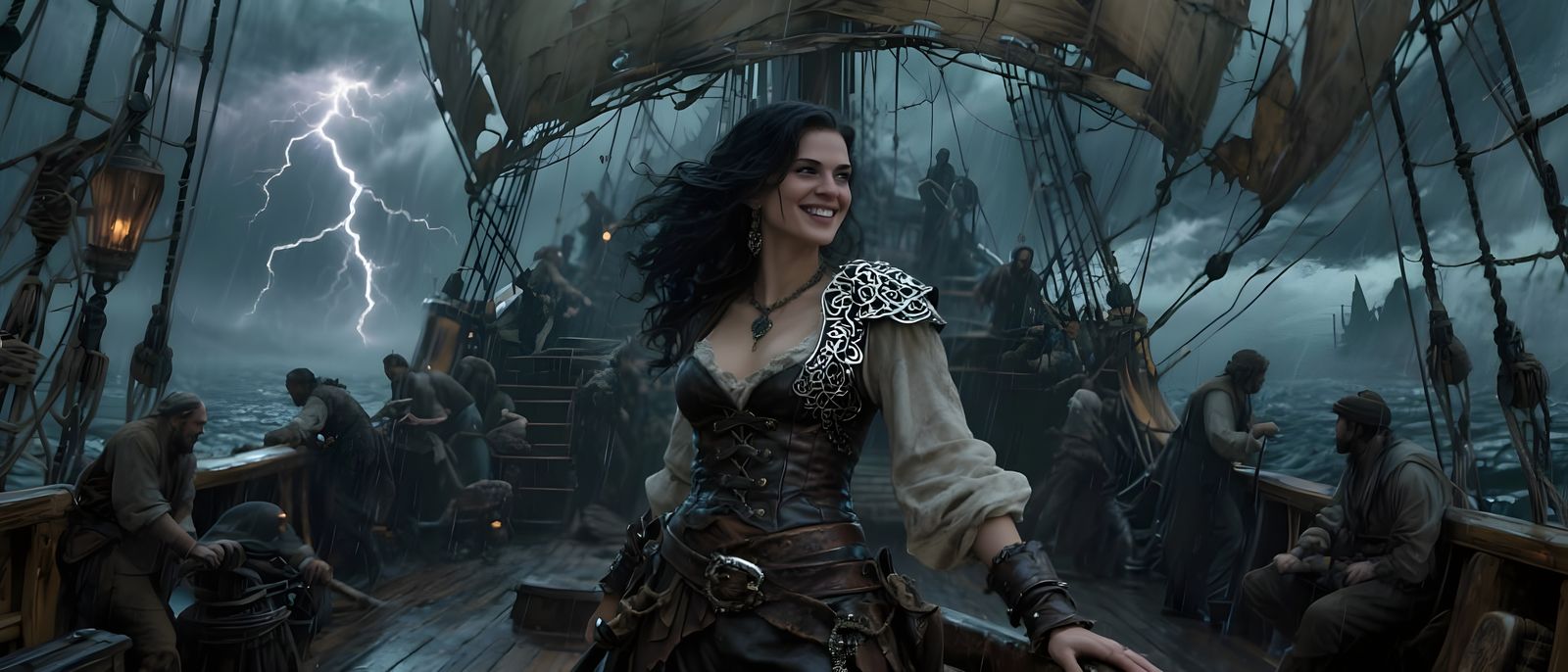 Pirate Captain in Dramatic Storm, Cinematic Style