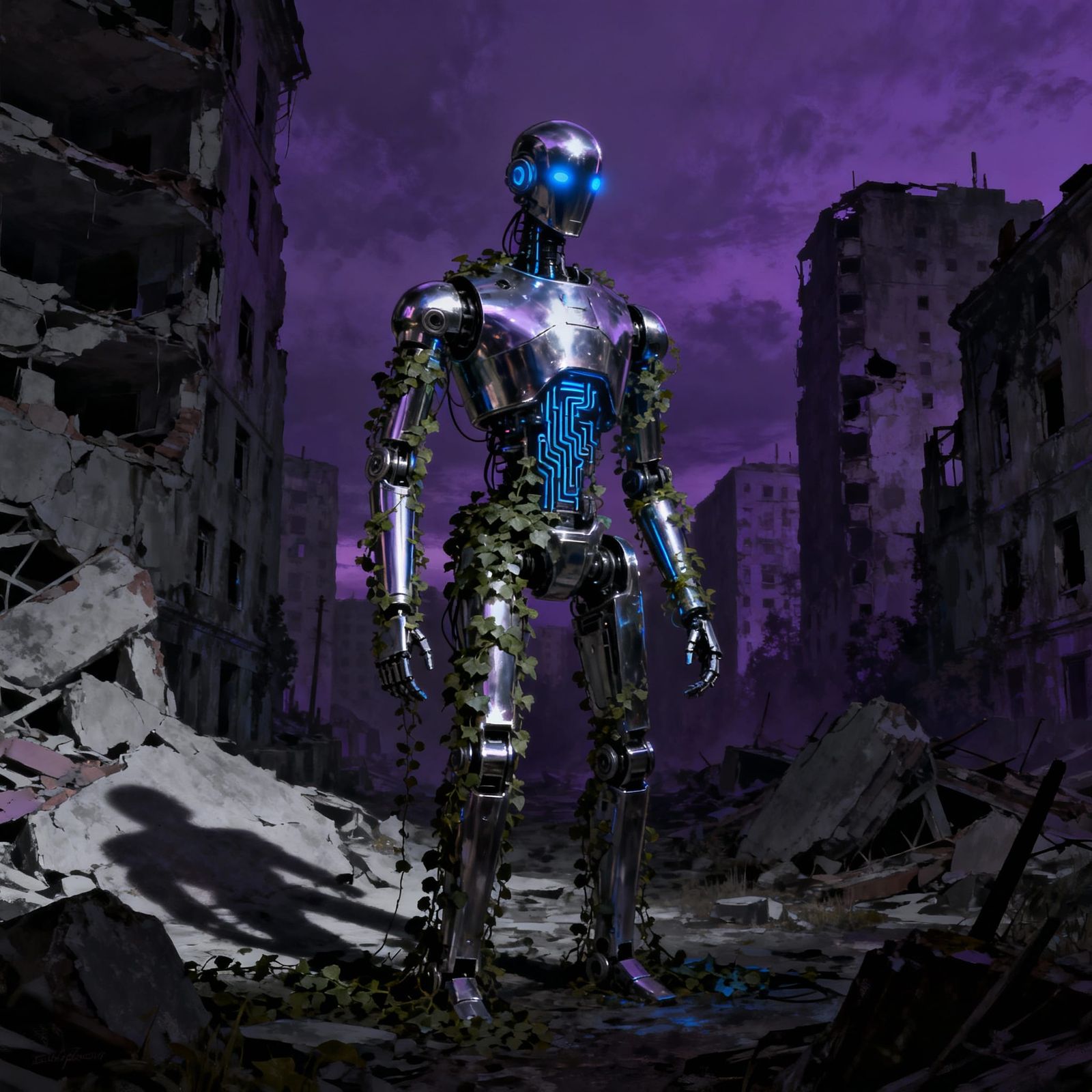 Lone Automaton in Ruined City