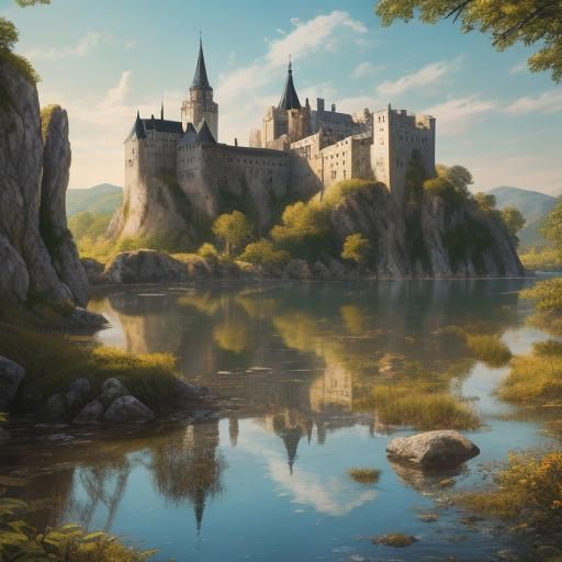 Fantasy Castle Landscape Illuminated by Magic
