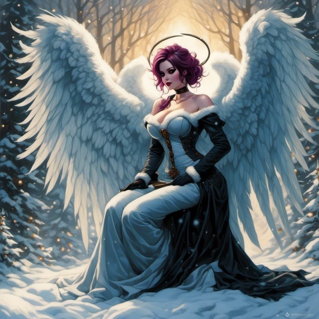 Angelic Figure in Snowy Landscape