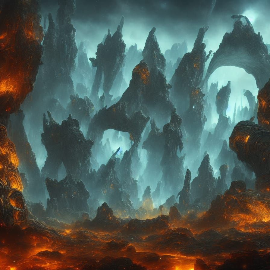 Cosmic Ruins in Nebulae Forests: Fantasy Concept Art