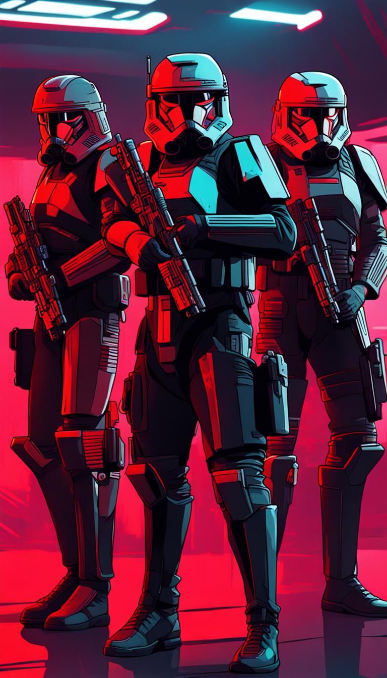 Cyberpunk Clone Commandos in Black and Red Armor