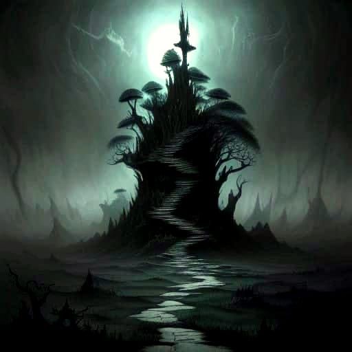 Surreal Wonderland Landscape in Charcoal Art