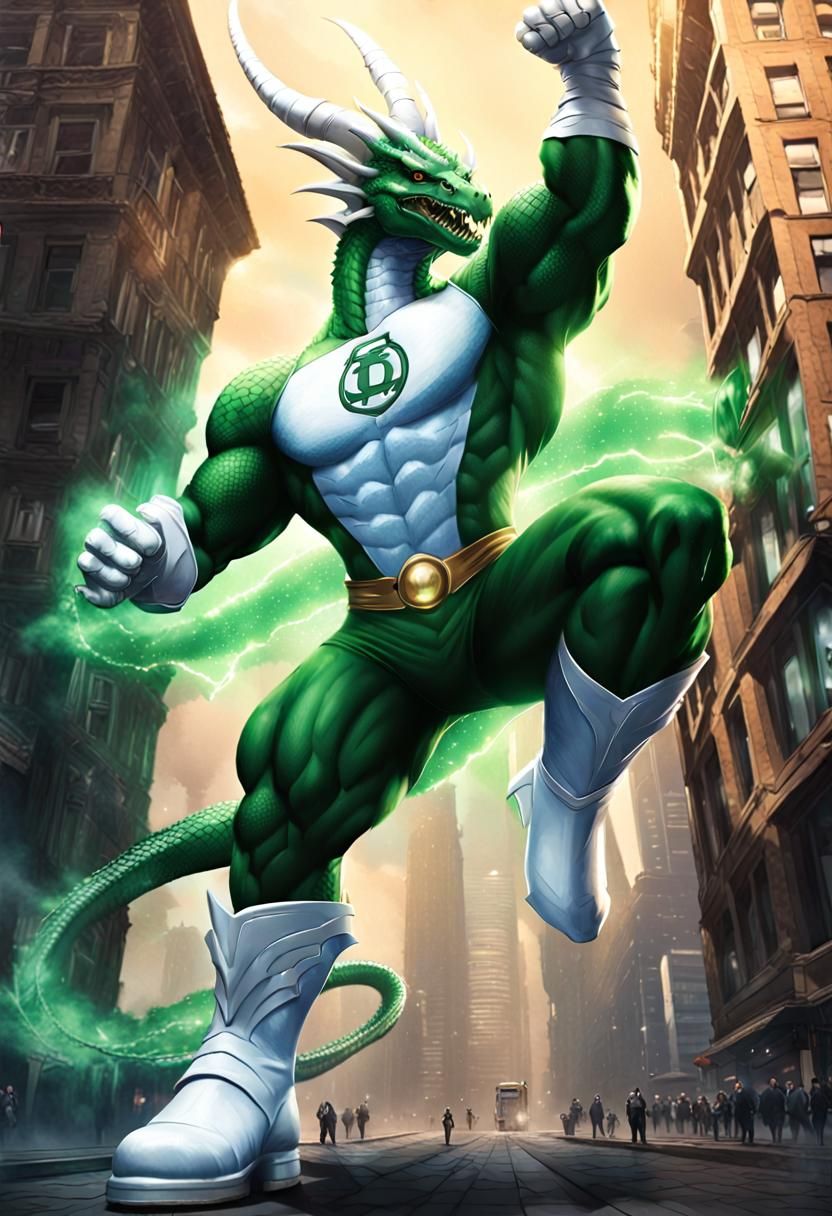 Kaiju Dragon Green Lantern in Combative Stance