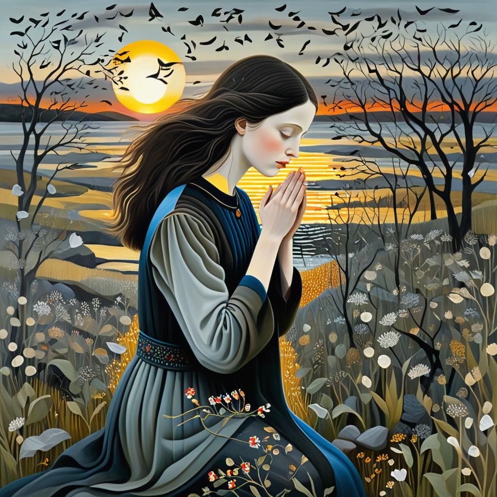 Woman at Sunset: A Bio Art Digital Masterpiece