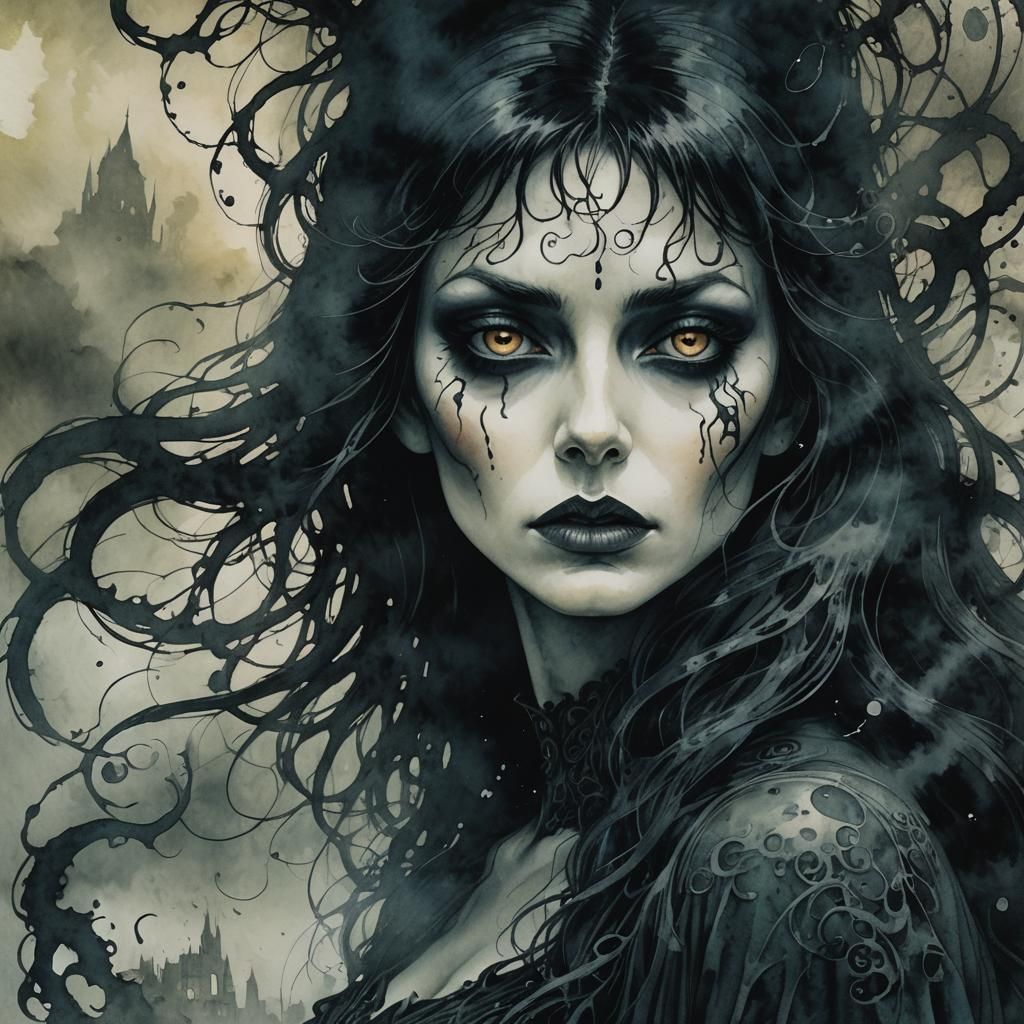 Elvira: Mistress of the Dark in Eerie Surrealism