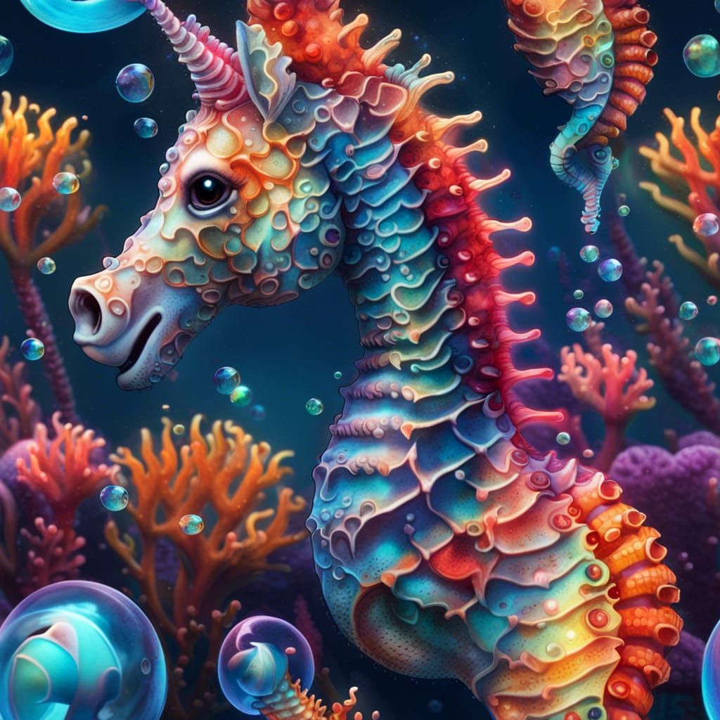 Unicorn Seahorse in Underwater Fantasy Scene