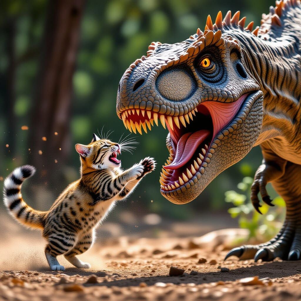 Bobcat vs. T-Rex: A Fierce Photorealistic Showdown
