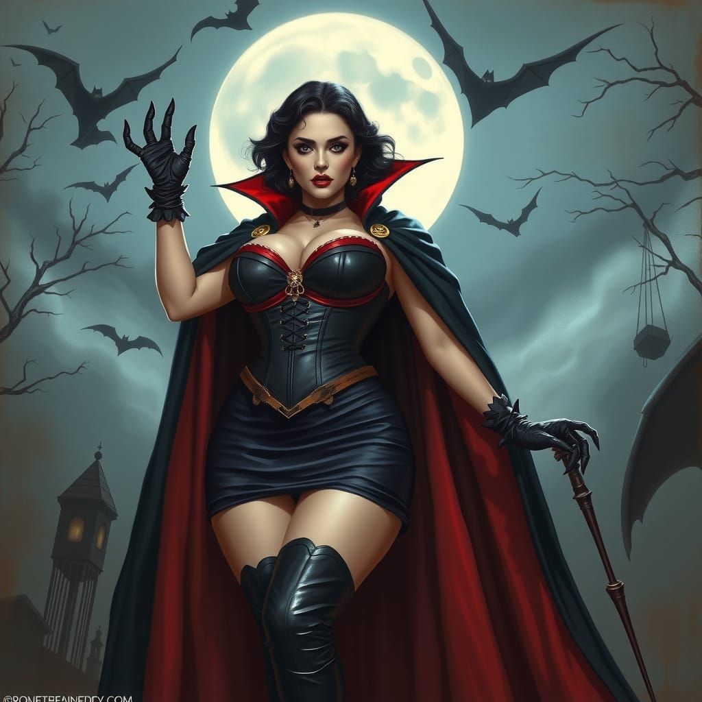 Seductive Vampire Goddess in Dark, Gothic Cape