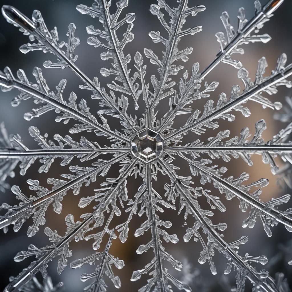 Intricate Snowflake Crystal Details in Macro Photography