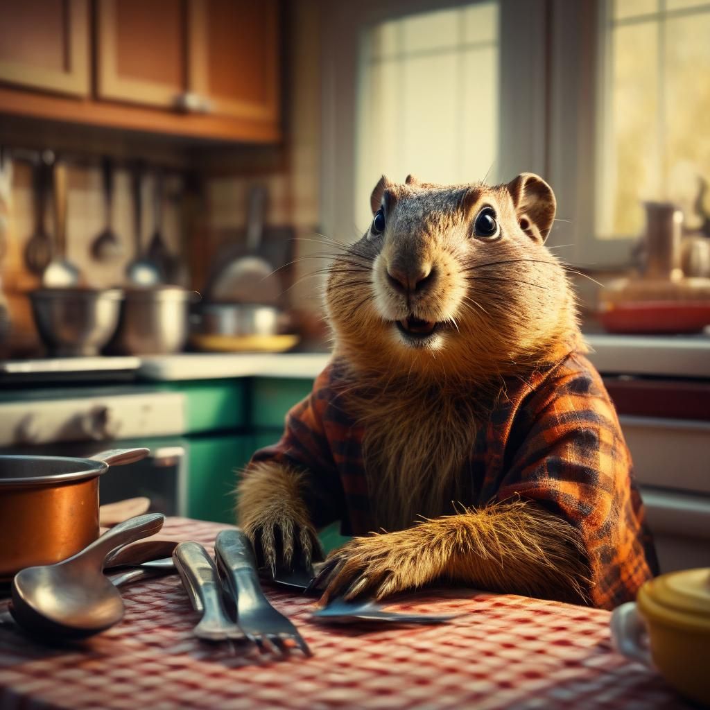 Menacing Gopher at Retro Kitchen Table