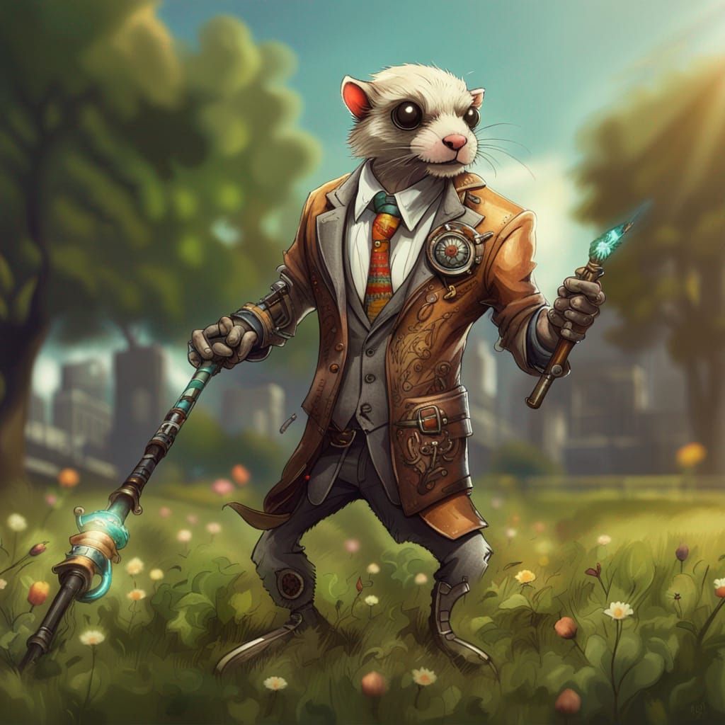 Angry Hybrid Warrior in Cyberpunk Steampunk Style