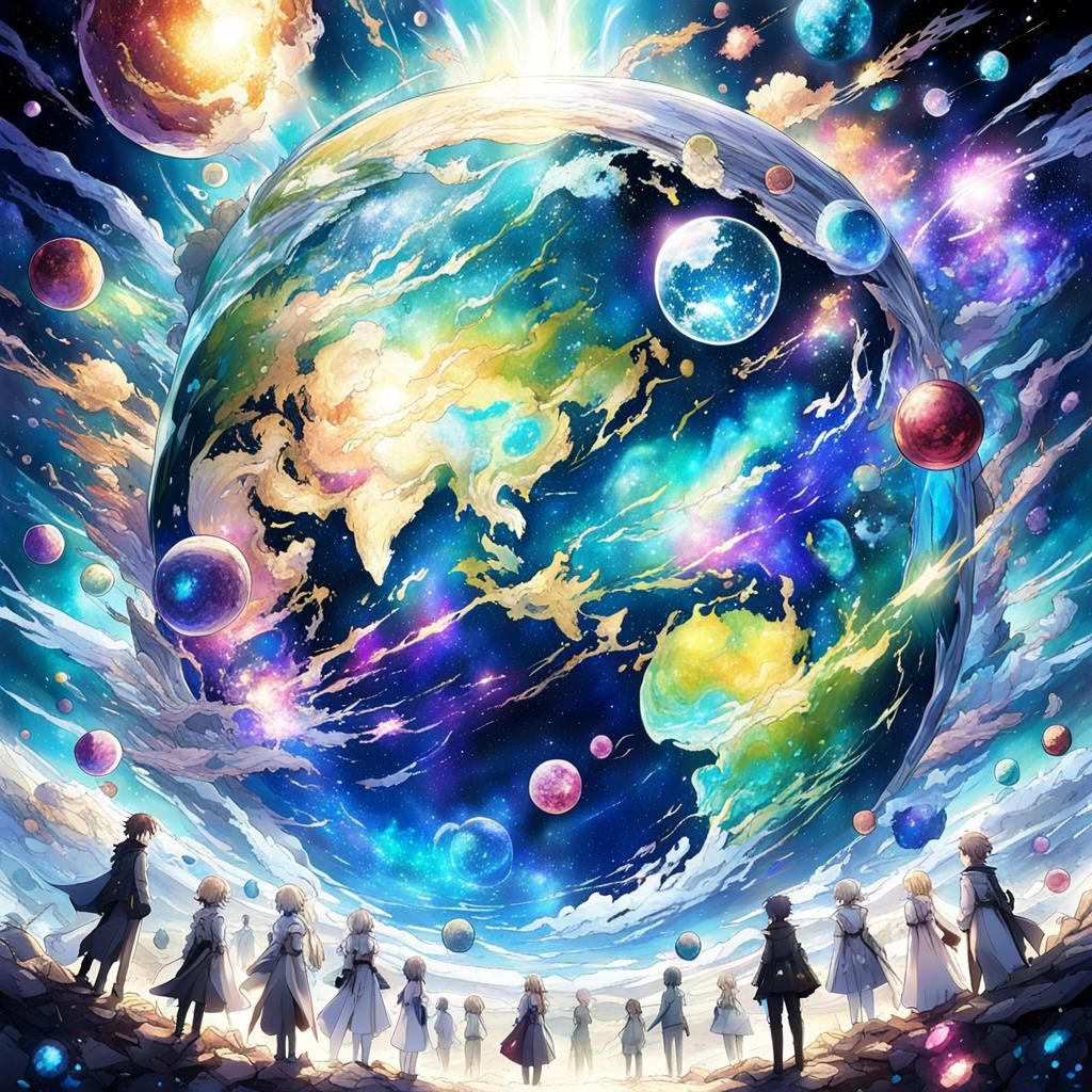 Dreaming Planet with Glittering Ocean: Anime Art