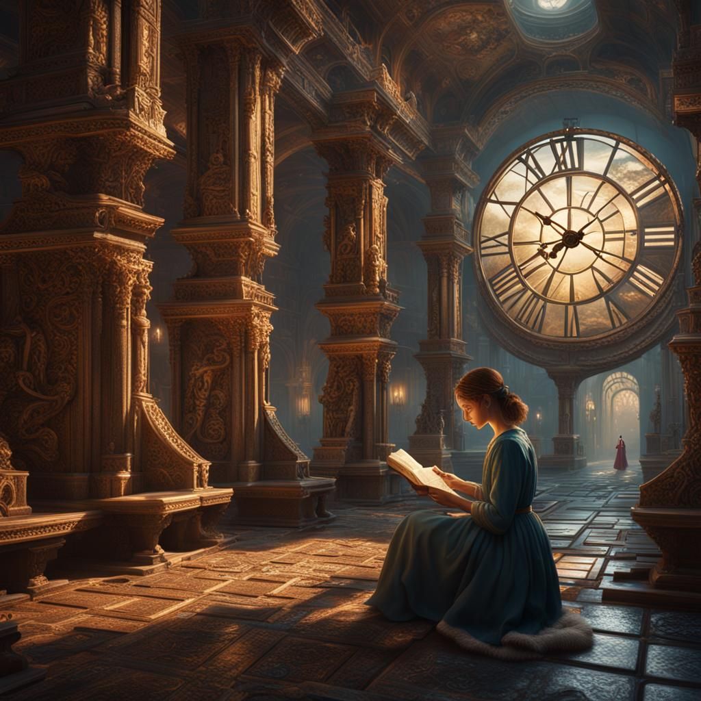 Woman Reading Unaware: Detailed Fantasy Art