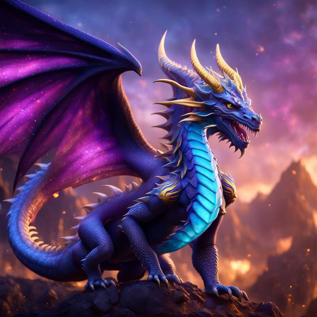 Spectacular Dragon with Colorful Wings in Space