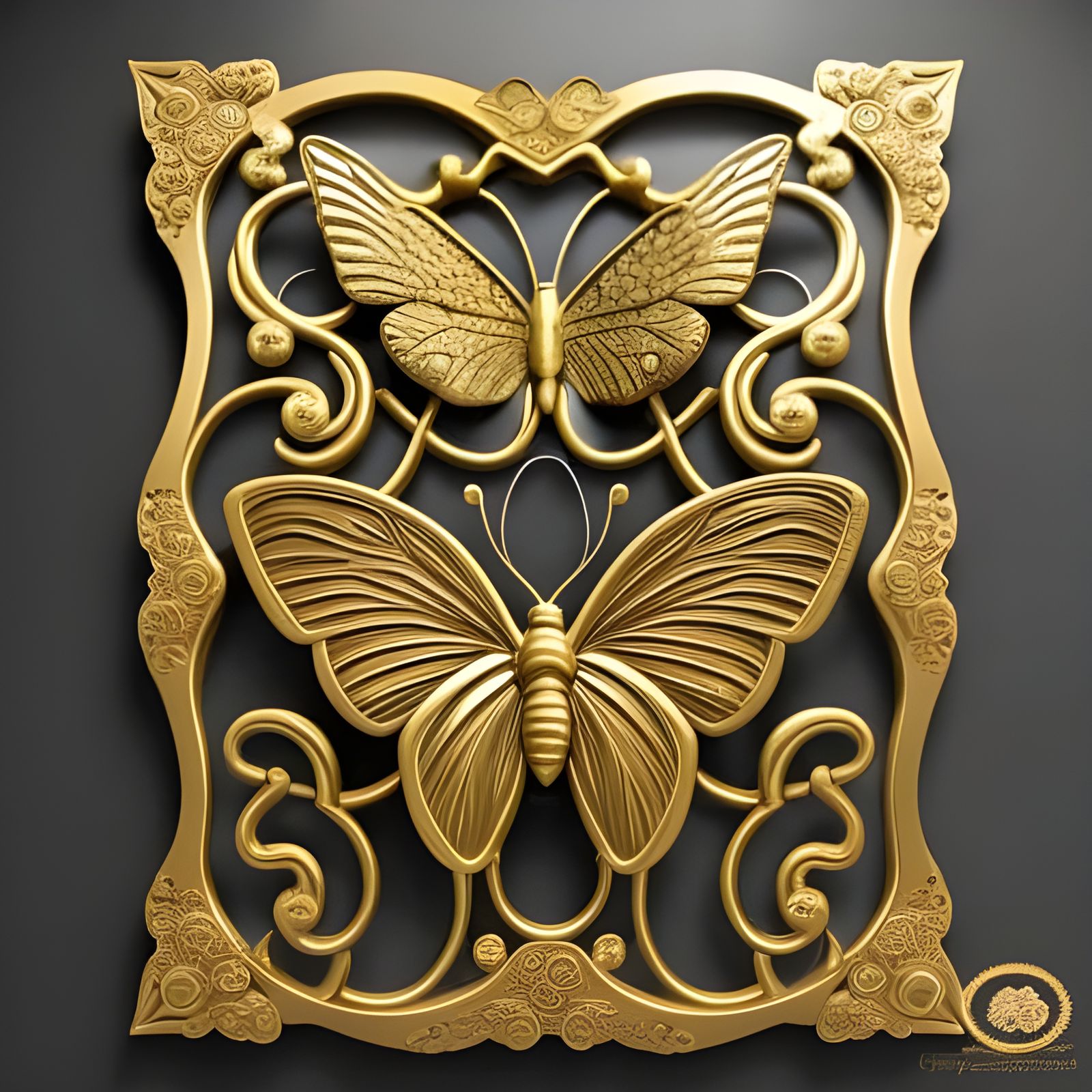 Big Gold Butterfly, Floral Bas Relief