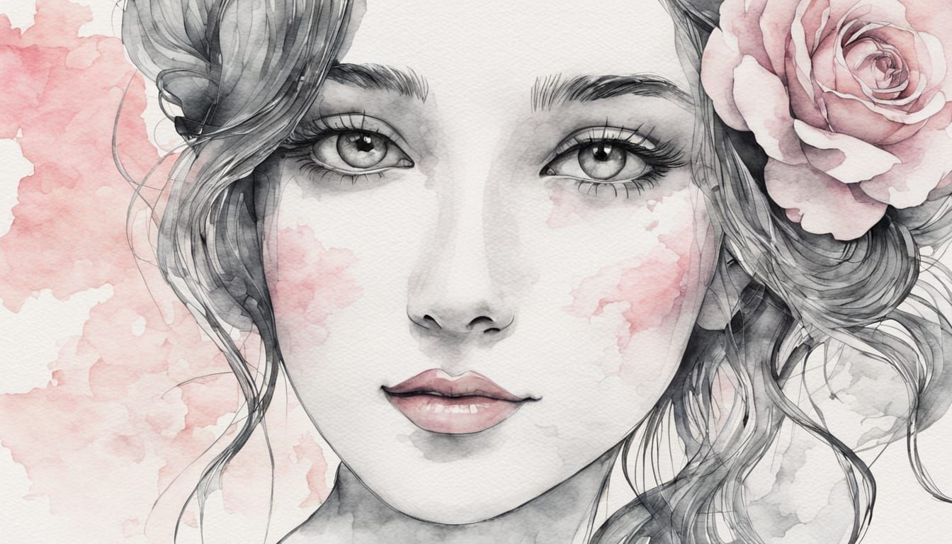 Elegant Woman in Watercolor and China Ink Illustration