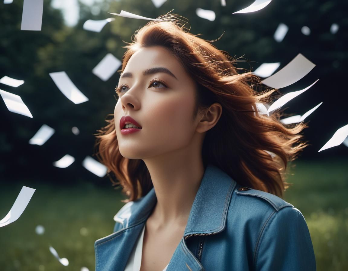 Woman in Paper Rain: Ray Traced Instagram Shot